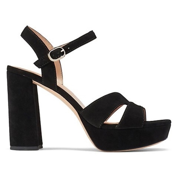 Kate Spade Delight Platform Heel Sandal Black Suede Block Heel Ankle Strap Pumps - Picture 3 of 16